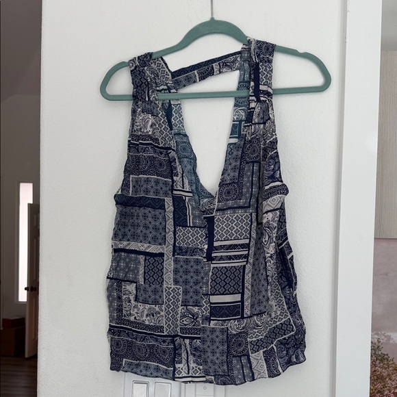 Myne Tops - Myne Navy and Cream Patchwork Tank Top
